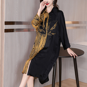 RM19057#重磅真丝连衣裙 新款高端大牌贵夫人重工刺绣桑蚕丝裙子