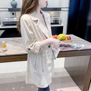 KM21429#韩版气质西装领薄款风衣纯色宽松中长款休闲外套