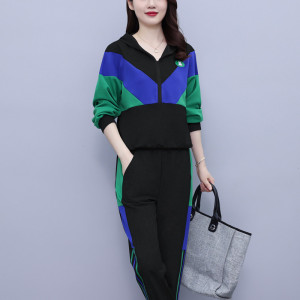 KM26442#大码女装2022年秋季新款时尚休闲减龄卫衣套装韩版拉链连帽两件套