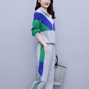 KM26442#大码女装2022年秋季新款时尚休闲减龄卫衣套装韩版拉链连帽两件套