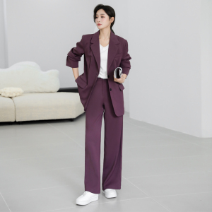 PS51693# 新款宽松西装两件套紫色西装阔腿裤套装 服装批发女装直播货源