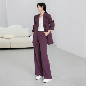 PS51693# 新款宽松西装两件套紫色西装阔腿裤套装 服装批发女装直播货源