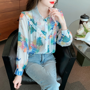 RM22682#高级感复古韩系温柔碎花长袖上衣法式小众设计感衬衫