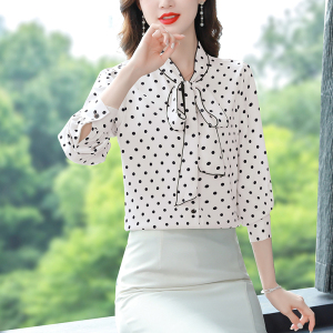 KM25541#新款高级感波点白色衬衫女秋季雪纺上衣职业装长袖衬衣