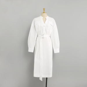 KM21138#女装新款白色气质休闲收腰显瘦中长衬衫衬衣连衣裙