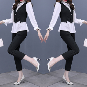 KM21129#减龄时尚洋气小衫职业套装女2022春秋新款高端设计感两件套