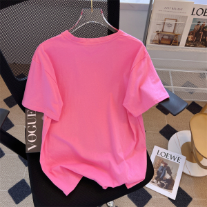 KM21291#粉色印花T恤时尚纯棉上衣