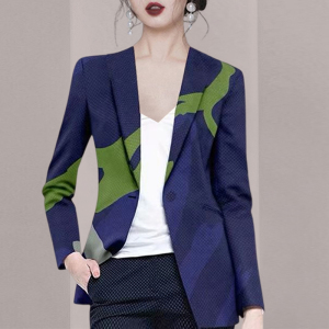 PS54557# 流行蓝色印花小西装外套女秋季新款高级感气质西服 服装批发女装直播货源