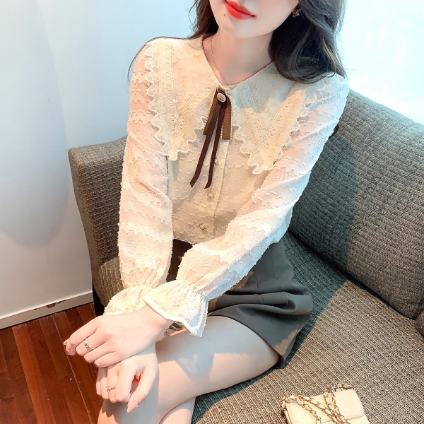 RM403#蕾丝衬衫女2023新款时尚洋气设计法式温柔娃娃领衬衣打底衫