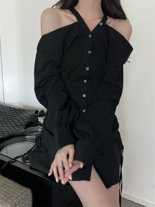 PS48895# 宽松露肩设计感长袖衬衫 服装批发女装直播货源