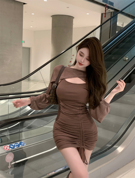 KM21613#新款韩版天丝棉披肩修身显瘦包臀吊带连衣裙两件套