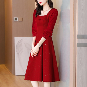 RM5980#新款韩版气质酒红色连衣裙结婚礼服女回门订婚秋装