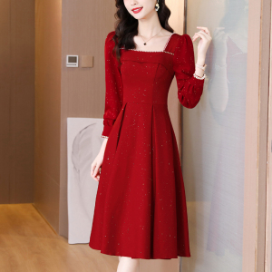 RM5980#新款韩版气质酒红色连衣裙结婚礼服女回门订婚秋装