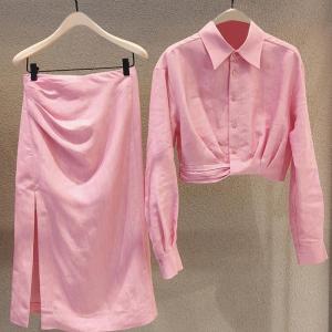 PS48889# 小香风粉色时尚休闲运动服洋气气质衬衫裙子两件套装新款女 服装批发女装直播货源