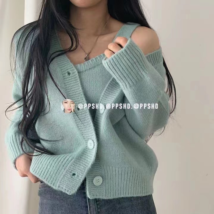 Gentle and lazy style sweater coat women's 2022 new autumn camisole knitted cardigan two-piece top