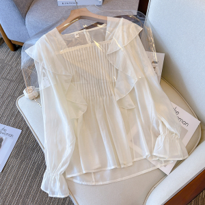 RM1570#大面菁微胖大码定制法式长袖防晒衬衫花边小衫M-4XL200斤
