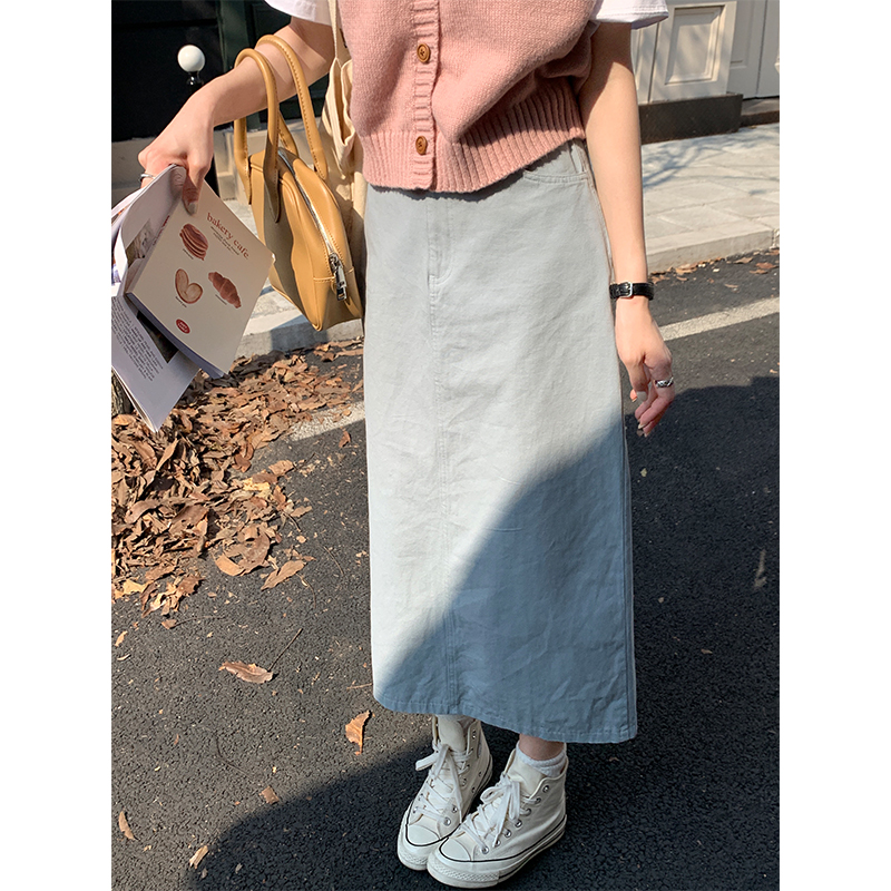 Real shot of back pocket embroidered design niche slimming skirt 2024 spring pink versatile casual high waist skirt