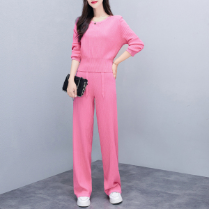 RM723#新款纯色休闲运动套装女简洁大方时髦洋气大码长袖长裤两件套