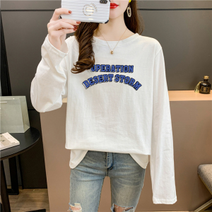 CX9639# 最便宜服装批发 双磨白色 长袖T恤女韩版上衣 服装批发女装直播货源