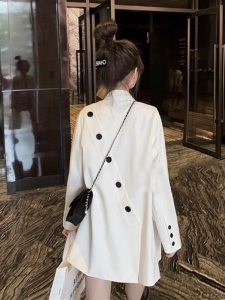 PS57914# 网红西装外套女春中长款韩版英伦风设计感小众休闲白色西服