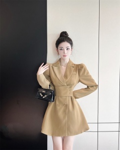 TR48241# 法式泡泡袖腰封设计收腰西装连衣裙 服装批发女装批发服饰货源