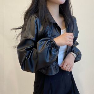 KM22374#韩系少女 翻领束口 短款 皮夹克外套 皮衣