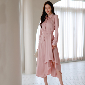 KM24495#新款韩版时尚气质优雅大气衬衫衬衣腰带长款连衣裙