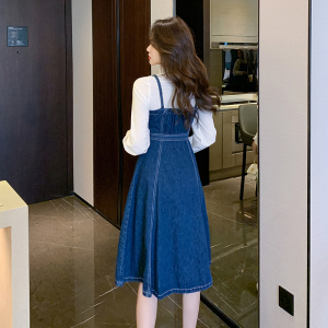 PS52356# 牛仔背带裙女秋季新款法式复古小众吊带连衣裙子 服装批发女装直播货源