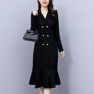 KM22893#秋冬新款高级感荷叶边西装裙气质法式洋气连衣裙