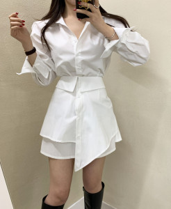 PS51855# 韩国chic新款衬衣连衣裙两件套 服装批发女装直播货源