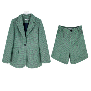 PS49646# 秋季新款绿色羊绒加厚西服短裤两件套休闲西装套装 服装批发女装直播货源