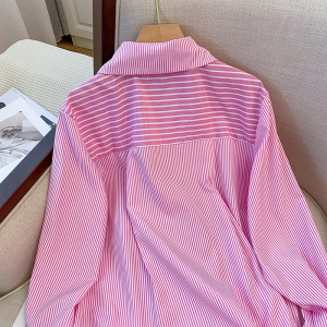 RM927#大牌外贸出口孤品样衣不规则条纹衬衫女法式上衣