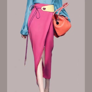 RM2823#欧美时尚撞色衬衫套装裙 新款气质女人味包臀半身裙两件套