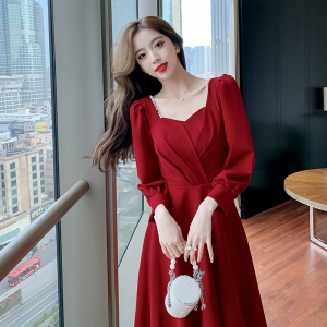 TR54684# 秋季敬酒服新娘酒红色平时可穿结婚订婚礼服连衣裙 服装批发服饰货源女装批发