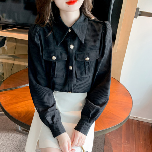 KM22123#韩版设计感时尚优雅显瘦气质长袖翻领衬衣女