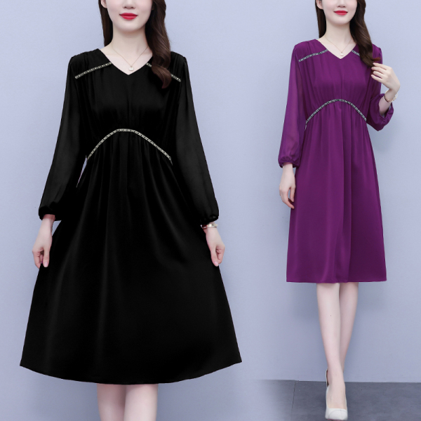 RM783#大码高端气质连衣裙2023新款春洋气拼接纯色显瘦收腰显瘦裙子