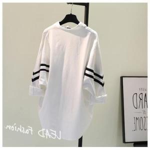 KM22882#黑白条纹白色衬衫女2022春季新款韩版BF风中长款衬衣宽松休闲外套