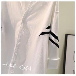 KM22882#黑白条纹白色衬衫女2022春季新款韩版BF风中长款衬衣宽松休闲外套
