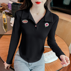 PS51972# 夏季新款polo领设计长袖T恤打底衫女设计感内搭花朵修身上衣 服装批发女装直播货源
