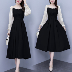 RM19104#新款法式方领赫本风小黑裙小众设计感短袖长款连衣裙女