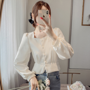 KM21856#秋季新款气质方领蕾丝衬衣
