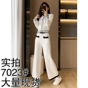 RM4476#小香风颂名媛贵妇两件套裤子2023新品针织阔腿裤套装