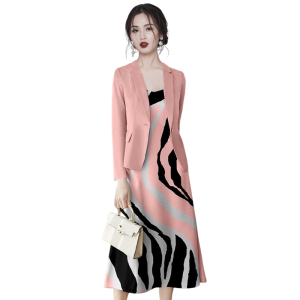 PS54564# 秋季女装新款气质西装套装粉色西服时尚连衣裙两件套 服装批发女装直播货源