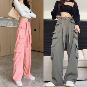 RM6688#美式复古工装裤ins潮宽松阔腿直简拖地牛仔裤