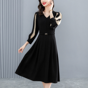 KM25065#高端连衣裙长袖秋季女装2022新款大牌奢华妈妈高贵黑色裙子
