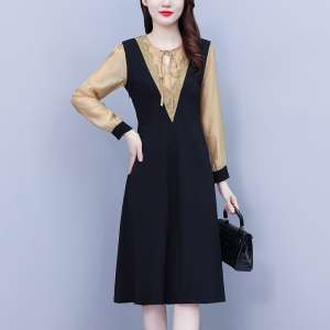 RM20854#高端大码遮肚子长袖连衣裙女2023年新款秋季气质优雅裙子中长款