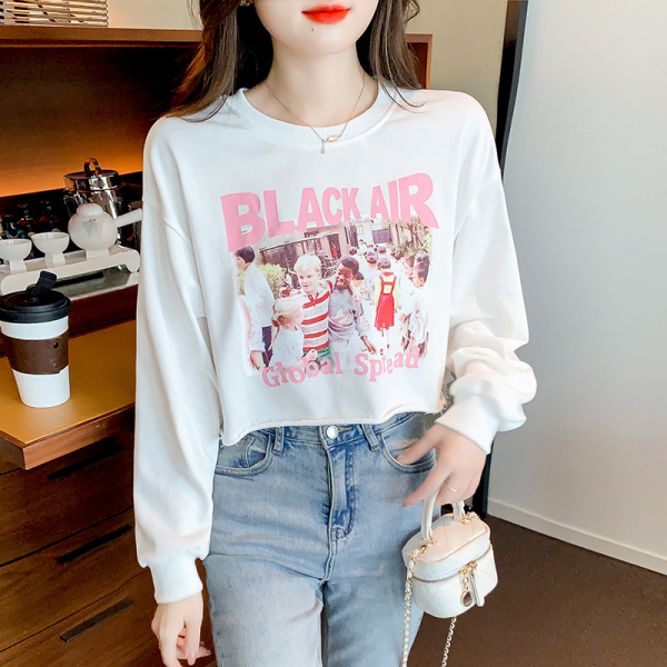 KM24004#秋季新款韩版设计感短款卫衣宽松字母印花T恤长袖上衣