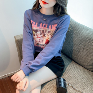 KM24004#秋季新款韩版设计感短款卫衣宽松字母印花T恤长袖上衣