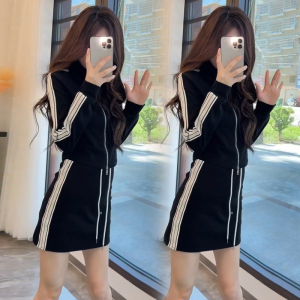 PS50482# 韩版米边条休闲棉裙裤套装两件套 服装批发女装直播货源