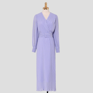 MY3641#秋季女装新款气质法式紫色灯笼袖收腰显瘦雪纺长连衣裙